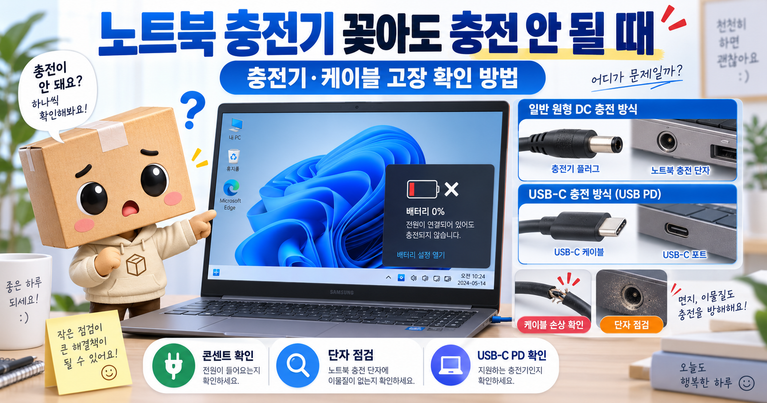 노트북 충전기 꽂아도 충전 안됨 충전기 케이블 고장 확인 방법