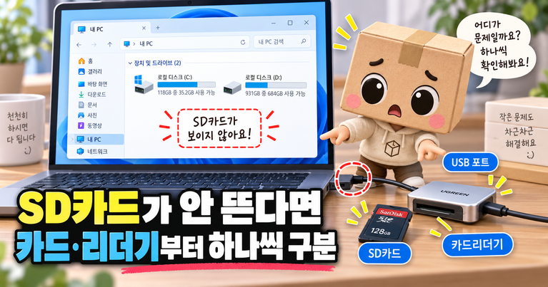 SD카드 컴퓨터 인식 안됨 카드리더기 USB 포트 고장 구분 방법