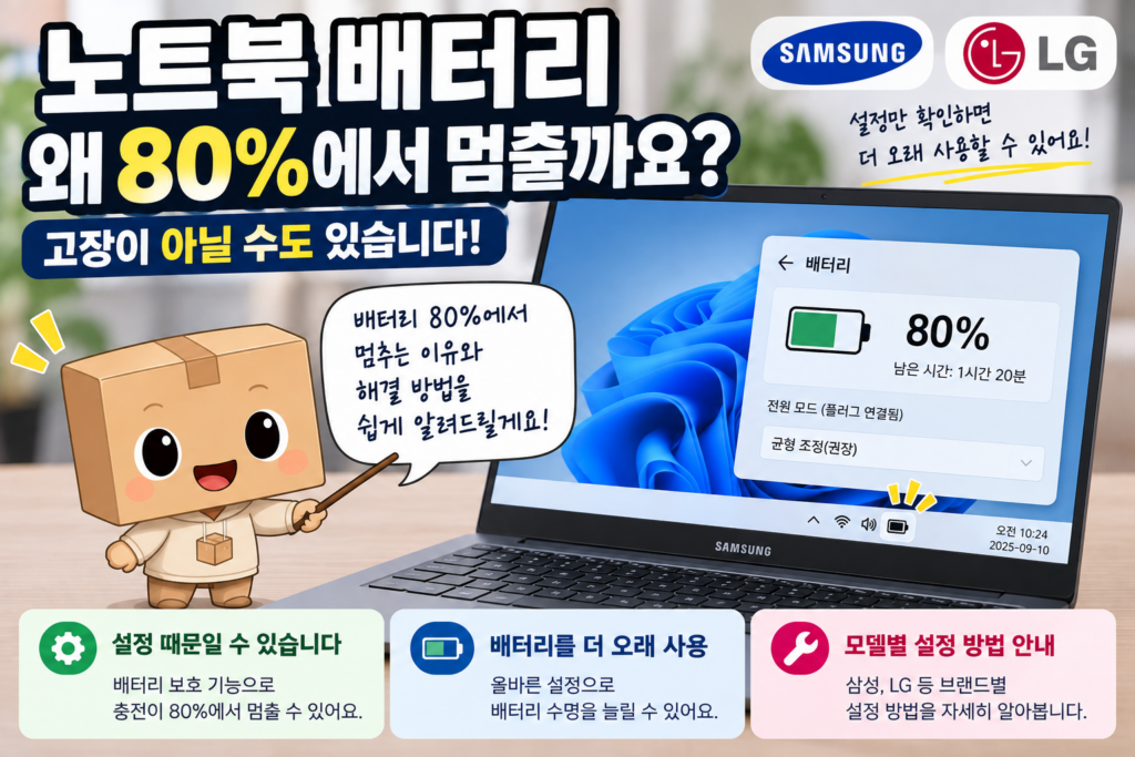 노트북 배터리 80% 충전 100% 안됨 원인 확인