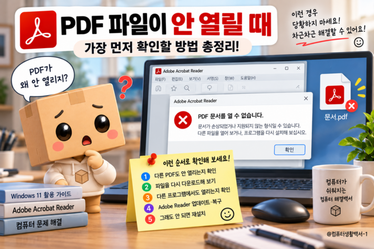 윈도우11에서 PDF 파일이 열리지 않을 때 다시 다운로드하고 Edge와 Adobe Reader로 확인하는 해결 방법