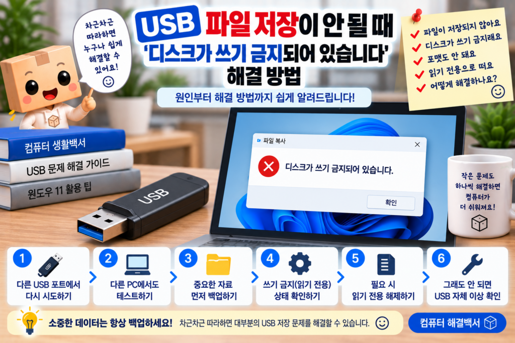 USB에 파일 저장이 안 되고 디스크가 쓰기 금지되어 있습니다 오류가 뜰 때 해결하는 방법