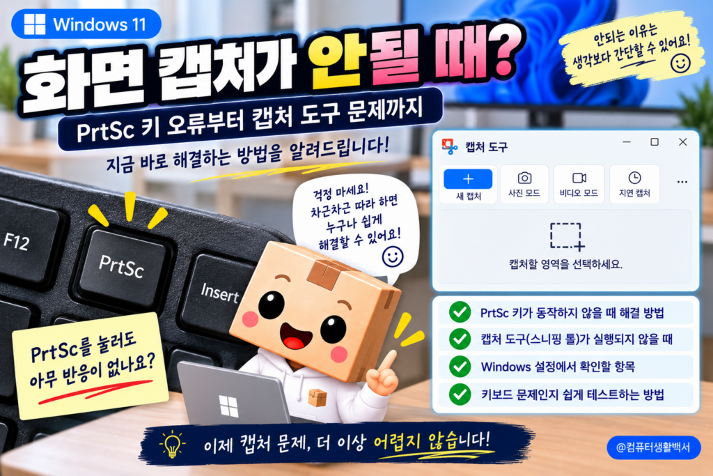 윈도우11에서 화면 캡처가 안 되고 PrtSc와 캡처 도구가 작동하지 않을 때 해결하는 방법