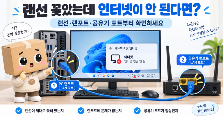 랜선 꽂았는데 인터넷 안됨 유선 인터넷 이더넷 연결 안될 때 해결 방법
