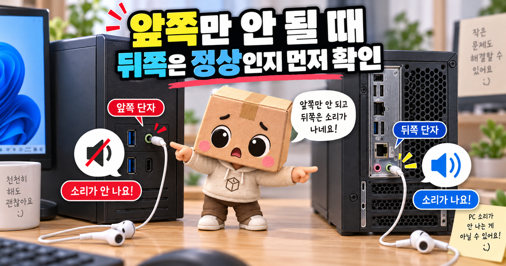 컴퓨터 앞쪽 이어폰 단자만 안 될 때 뒤쪽 오디오 단자 비교 방법