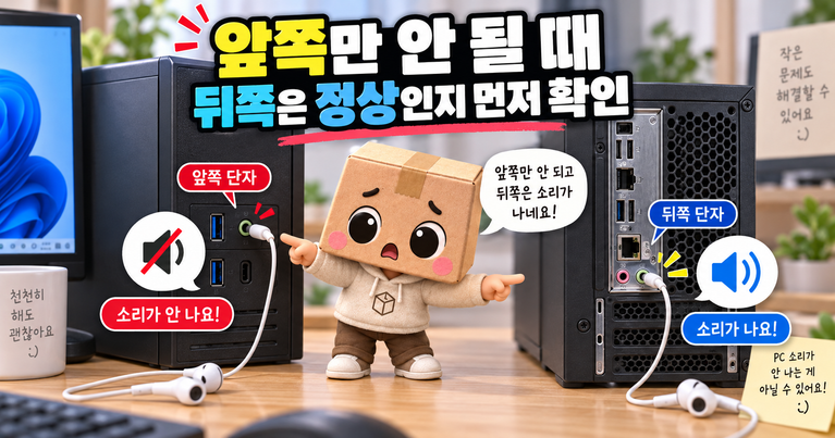 컴퓨터 앞쪽 이어폰 단자만 안 될 때 뒤쪽 오디오 단자 비교 방법