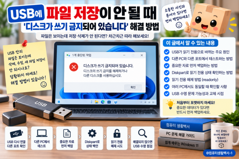USB가 읽기 전용으로 바뀌어 파일 삭제와 수정이 안 될 때 쓰기 금지 상태를 확인하는 방법