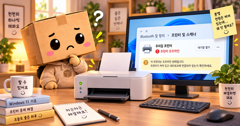 프린터 오프라인 해결 윈도우11 프린터 온라인으로 바꾸는 방법