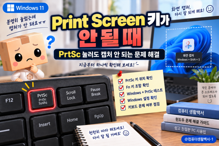 Windows 11에서 Print Screen과 PrtSc 키를 눌러도 화면 캡처가 안 될 때 해결하는 방법
