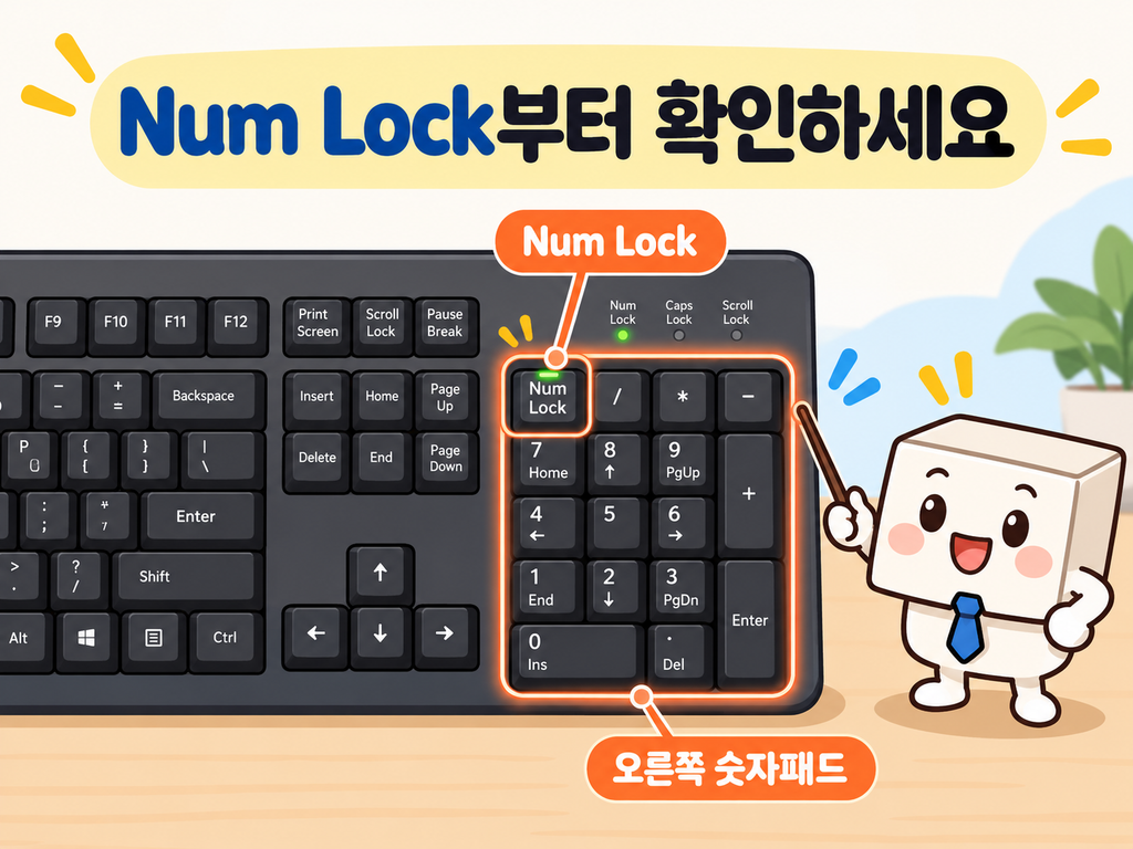 키보드 오른쪽 숫자패드와 Num Lock 키 위치를 설명하는 이미지