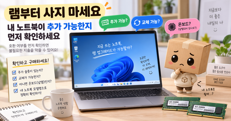 노트북 램 추가 교체 가능 여부 온보드 빈 슬롯 확인 방법