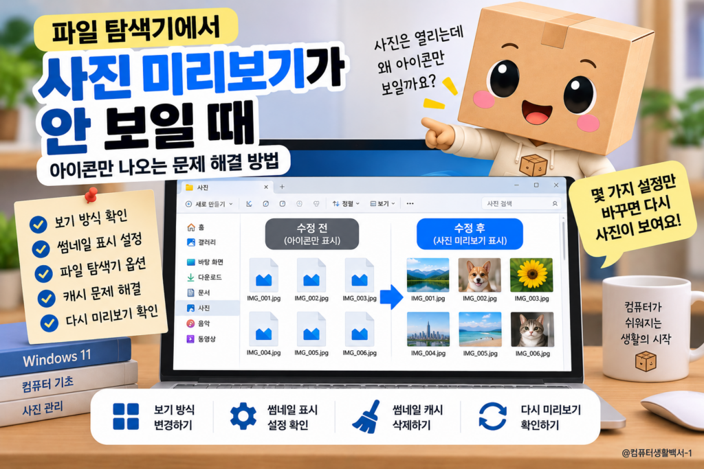 윈도우11 사진 미리보기 안보임 아이콘만 나올 때