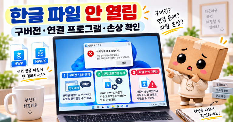 HWP HWPX 파일 안열릴 때 구버전 연결 프로그램 손상 확인 방법