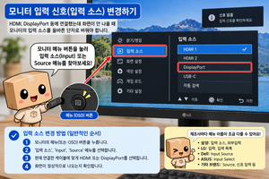 모니터 입력 신호 HDMI DisplayPort 바꾸는 방법 신호없음 해결