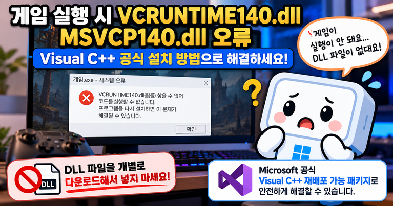 게임 실행 중 VCRUNTIME140.dll 오류가 발생해 공식 해결 방법을 확인하는 상황