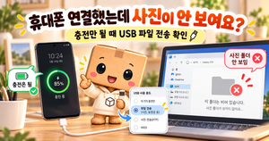 휴대폰을 컴퓨터에 연결했지만 사진이 보이지 않는 상황