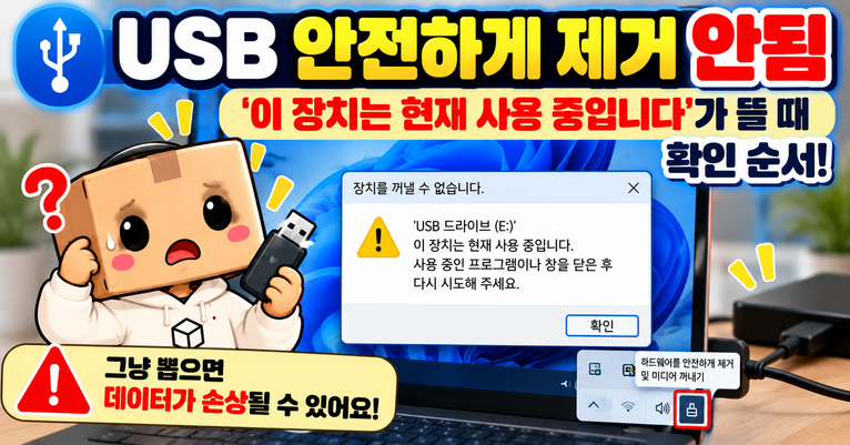 USB를 안전하게 제거하려는데 이 장치는 현재 사용 중입니다 오류가 나타나는 모습