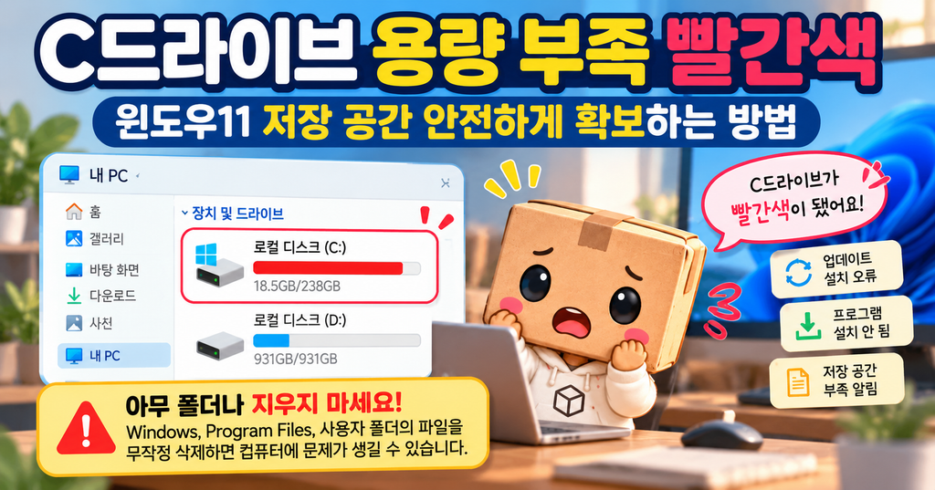 윈도우11 C드라이브 저장 공간 부족 경고