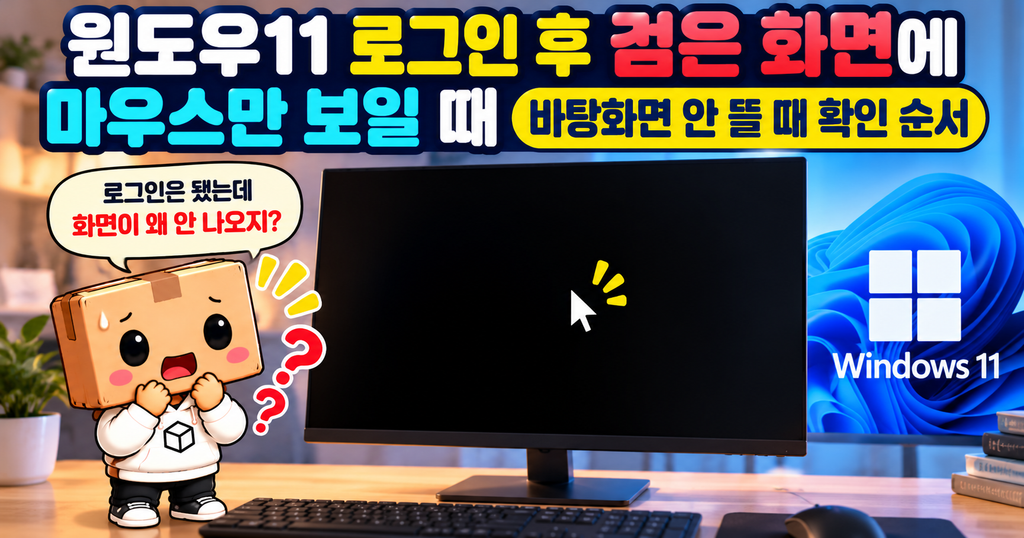 윈도우11 로그인 후 검은 화면에 마우스 포인터만 보이는 증상